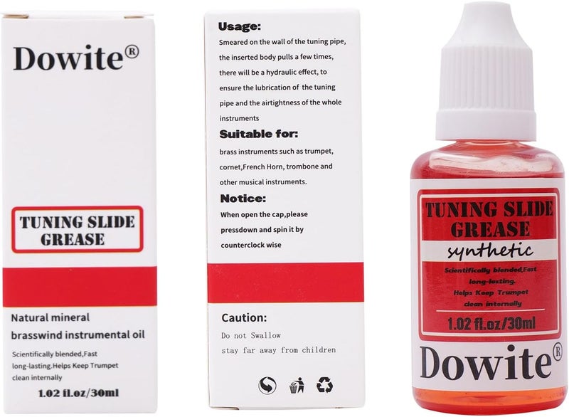 Dowite 30ml Red Tuning Slide Grease for Trumpet Trombone French Horn Tuba, High Viscosity Synthetic Lubricant for Brass Maintenance, Thick Liquid Formula for Smooth Slide Action and Airtight Seal - Image 1